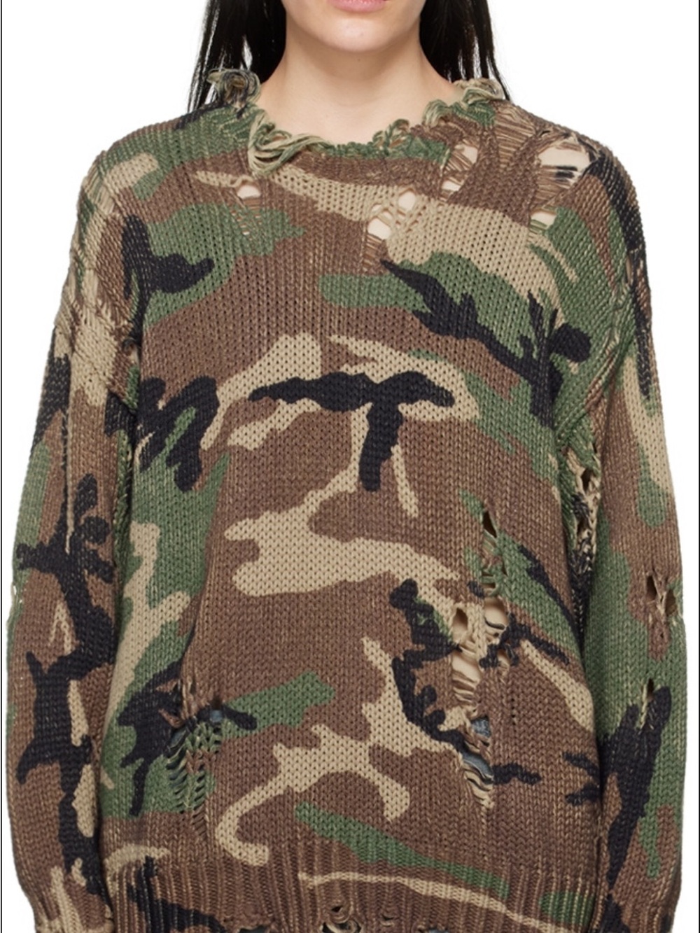 R13 Distressed Oversized Sweater in Printed Camo